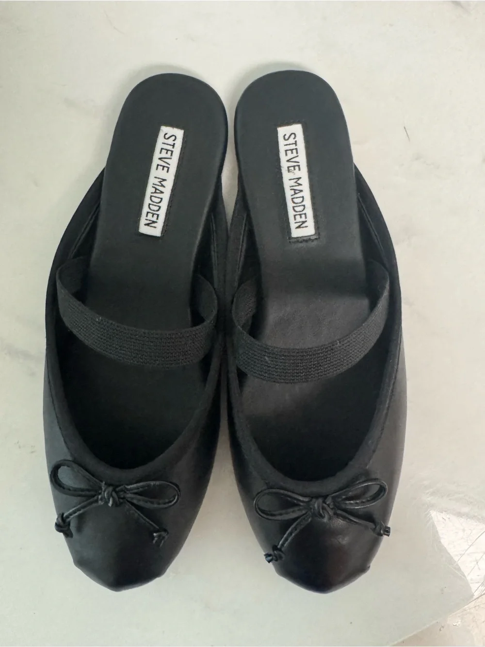 Steve Madden Black Bow-Accent Ballet Flats with Elastic Strap